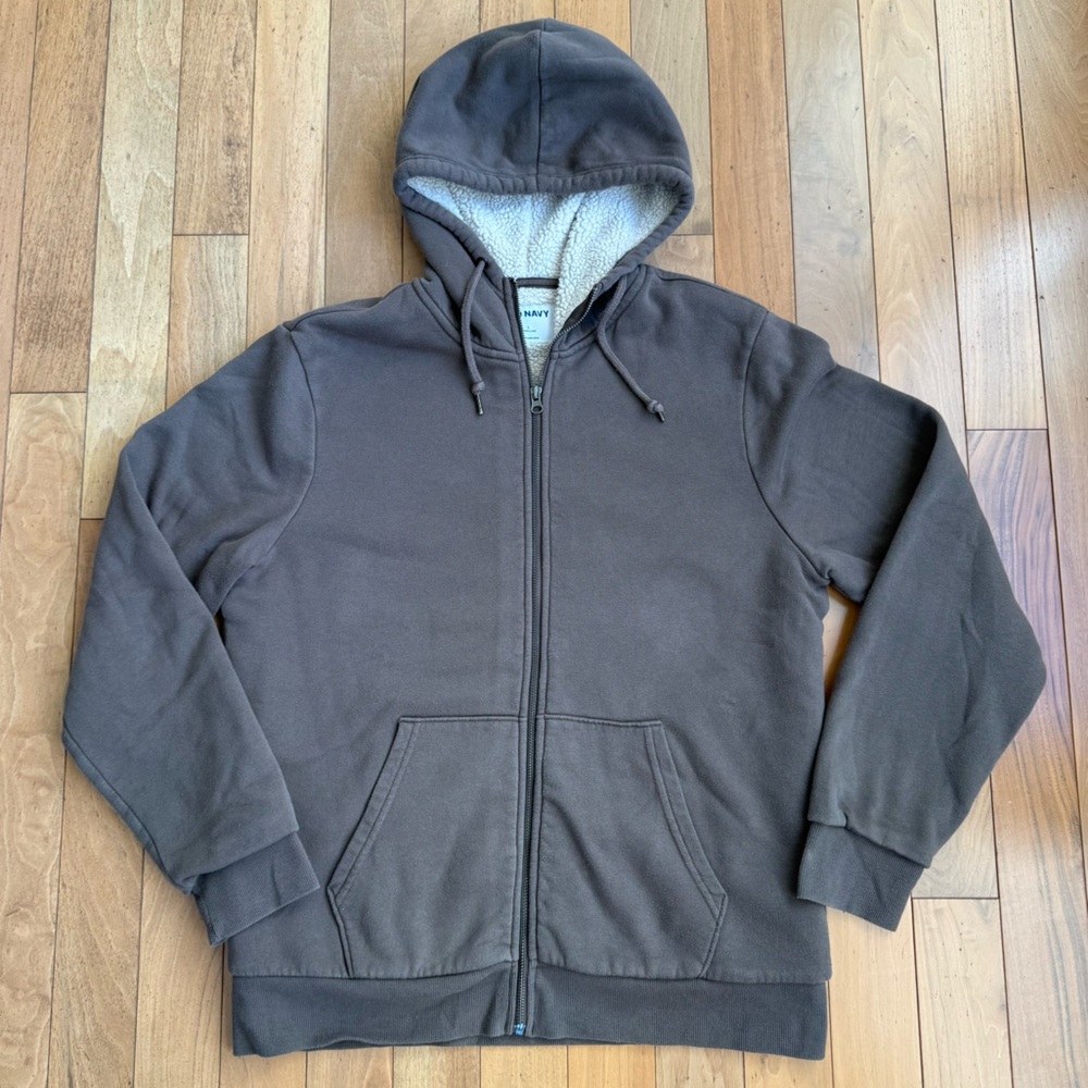 Old Navy Sherpa Lined Warm Cozy Zip Hoodie‎ Jacket Men Size Large Brown